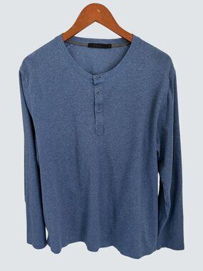 Raffi Mens Blue Long-Sleeve Cotton Henley Shirt XL Casual Lightweight Comfortabl